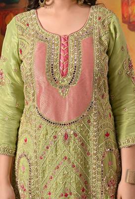 Green tissue embroidered gharara set 5