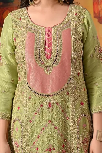 Green tissue embroidered gharara set
