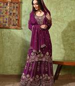 Purple chiffon embroidered gharara set