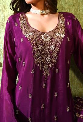 Purple chiffon embroidered gharara set 4