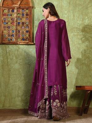 Purple chiffon embroidered gharara set 5