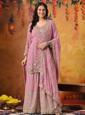 Pink georgette embroidered gharara set 1