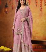 Pink georgette embroidered gharara set