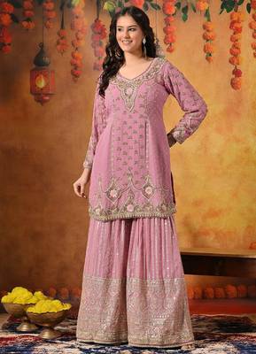 Pink georgette embroidered gharara set 3