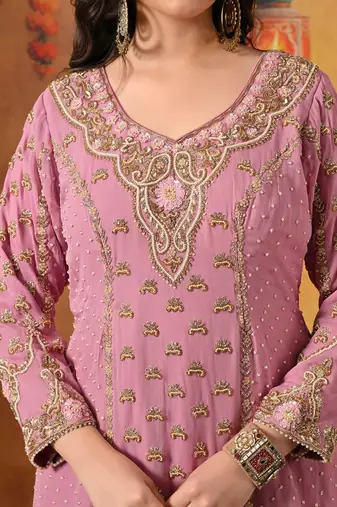 Pink georgette embroidered gharara set