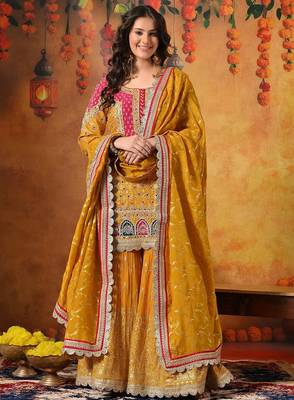Yellow banarasi embroidered gharara set 1