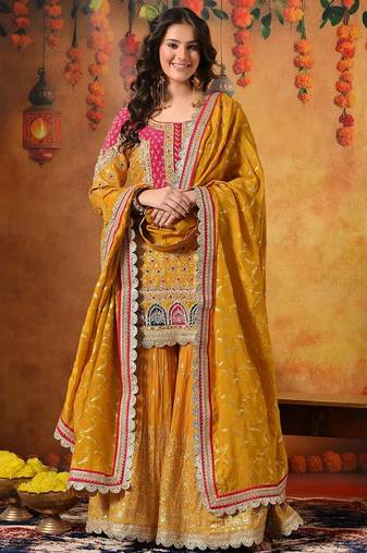 Yellow banarasi embroidered gharara set