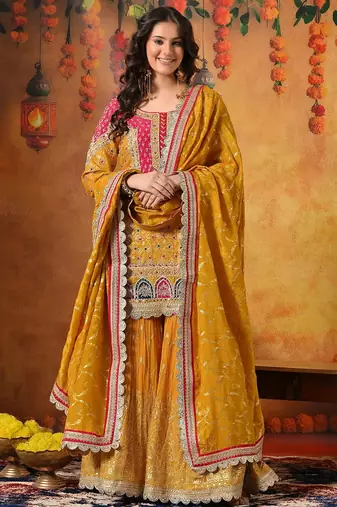 Yellow banarasi embroidered gharara set