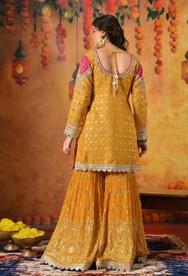 Yellow banarasi embroidered gharara set 2