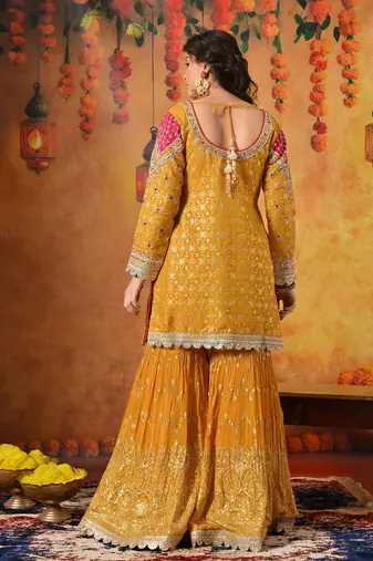 Yellow banarasi embroidered gharara set