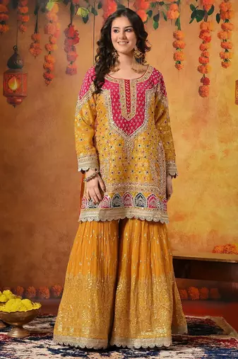 Yellow banarasi embroidered gharara set
