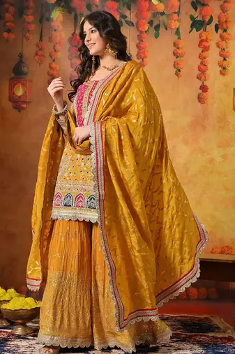 Yellow banarasi embroidered gharara set
