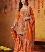 Orange tissue weaved gharara set
