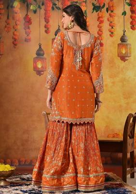 Orange tissue weaved gharara set 2