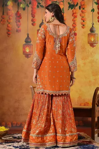 Orange tissue weaved gharara set