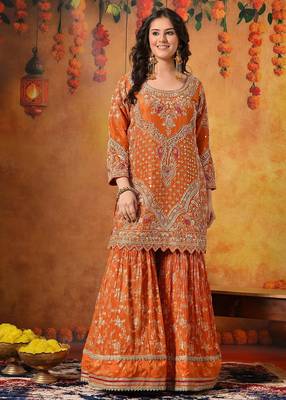 Orange tissue weaved gharara set 3