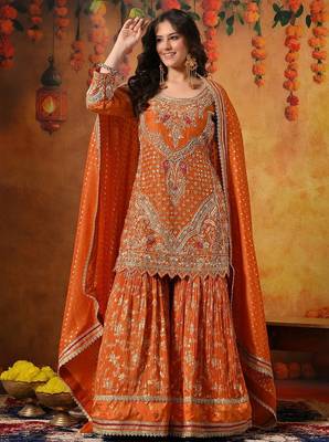 Orange tissue weaved gharara set 4