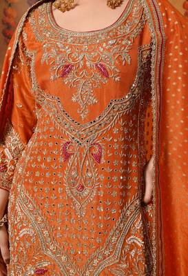 Orange tissue weaved gharara set 5