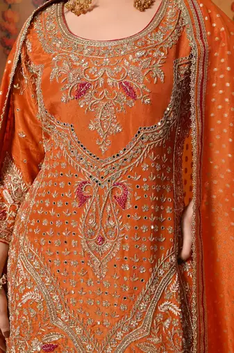Orange tissue weaved gharara set