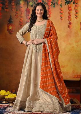 Golden tissue embroidered anarkali with dupatta 1