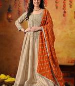 Golden tissue embroidered anarkali with dupatta