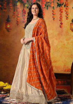 Golden tissue embroidered anarkali with dupatta 3