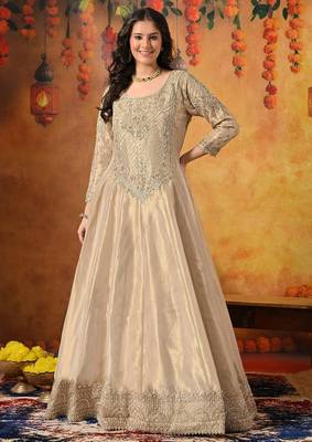 Golden tissue embroidered anarkali with dupatta 4