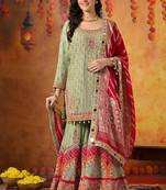 Green georgette embroidered gharara set