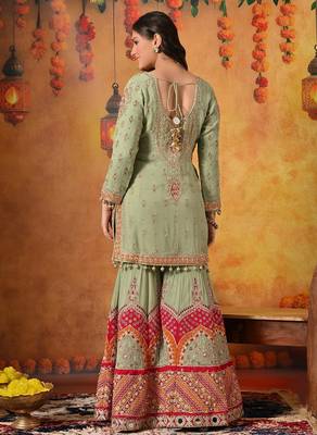 Green georgette embroidered gharara set 3
