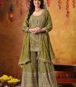 Green crepe embroidered gharara set
