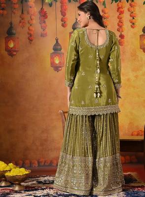 Green crepe embroidered gharara set 2