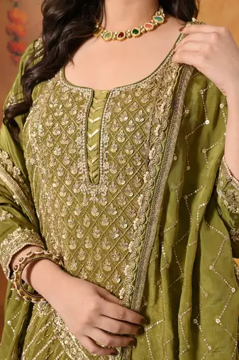 Green crepe embroidered gharara set