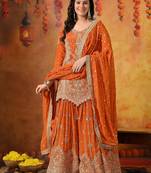 Orange crepe embroidered gharara set