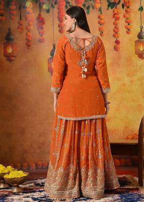 Orange crepe embroidered gharara set 2