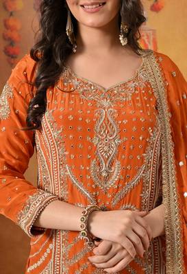 Orange crepe embroidered gharara set 5