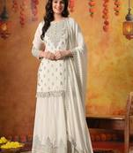 Cream chiffon embroidered lehenga set