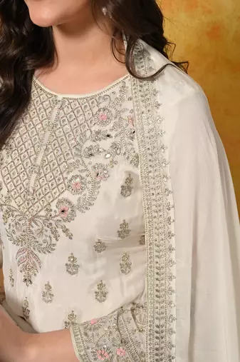 Cream chiffon embroidered lehenga set
