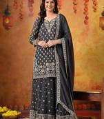 Grey chiffon embroidered lehenga set