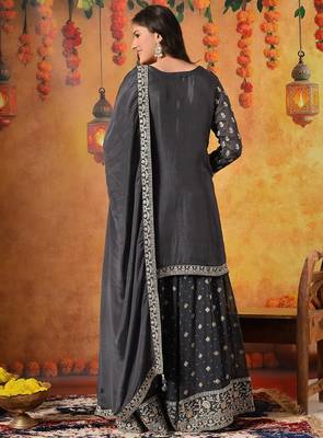 Grey chiffon embroidered lehenga set 2