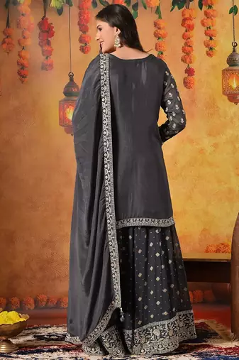 Grey chiffon embroidered lehenga set
