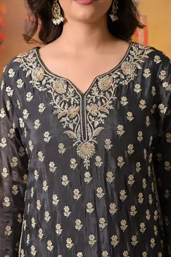 Grey chiffon embroidered lehenga set