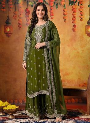 Green chiffon embroidered sharara set 1