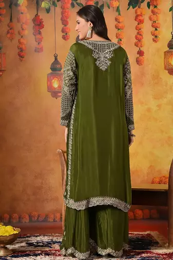 Green chiffon embroidered sharara set