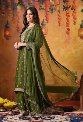 Green chiffon embroidered sharara set 3