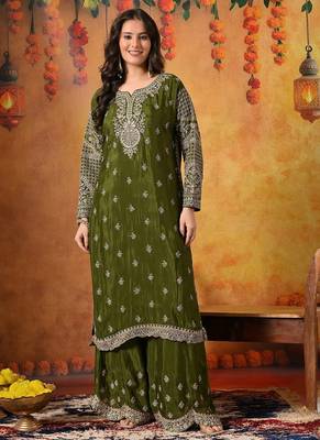 Green chiffon embroidered sharara set 4