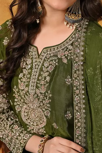 Green chiffon embroidered sharara set