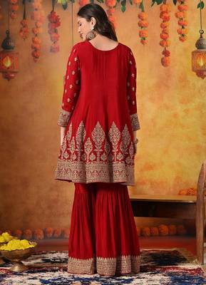 Maroon chiffon embroidered gharara set 2