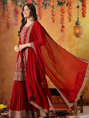Maroon chiffon embroidered gharara set 4