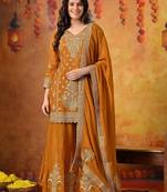 Yellow chiffon embroidered sharara set