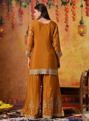 Yellow chiffon embroidered sharara set 2